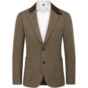 PJ PAUL JONES Mens Herringbone Blazer Vintage Tweed Wool Blend Sport Coat Jacket(Light Coffee)