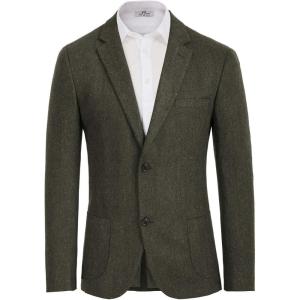 PJ PAUL JONES Men’s Herringbone Tweed Blazer British Wool Blend Sport Coat Jacket(Army Green)