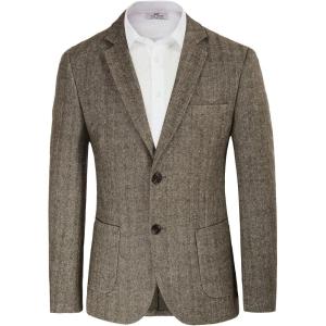 PJ PAUL JONES Men’s Herringbone Tweed Blazer British Wool Blend Sport Coat Jacket(Beige)