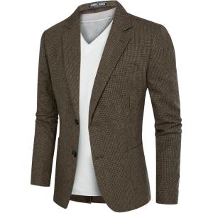 PJ PAUL JONES Men’s Herringbone Tweed Blazer British Wool Blend Sport Coat Jacket(Brown-houndstooth)
