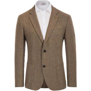 PJ PAUL JONES Men’s Herringbone Tweed Blazer British Wool Blend Sport Coat Jacket(Coffee)
