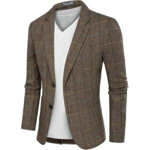 PJ PAUL JONES Men’s Herringbone Tweed Blazer British Wool Blend Sport Coat Jacket(Dark Brown)