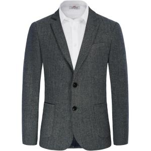 PJ PAUL JONES Men’s Herringbone Tweed Blazer British Wool Blend Sport Coat Jacket(Dark Bule-2)