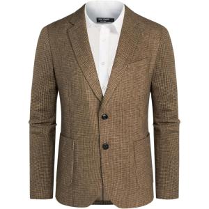 PJ PAUL JONES Men’s Herringbone Tweed Blazer British Wool Blend Sport Coat Jacket(Khaki Plaid)