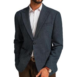 PJ PAUL JONES Mens Herringbone Tweed Sport Coat Vintage Wool Blend Two Button Blazer Jacket with Pockets(Navy Blue Peak Lapel)