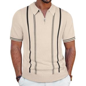 PJ PAUL JONES Mens Knit Polo Shirts Short Sleeve Quarter Zip Golf Shirt Vintage Shirts for Men(Apricot)