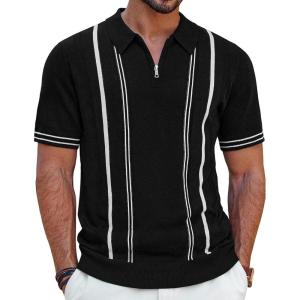 PJ PAUL JONES Mens Knit Polo Shirts Short Sleeve Quarter Zip Golf Shirt Vintage Shirts for Men(Black)