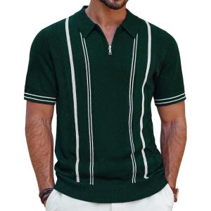 PJ PAUL JONES Mens Knit Polo Shirts Short Sleeve Quarter Zip Golf Shirt Vintage Shirts for Men(Dark Green)
