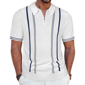 PJ PAUL JONES Mens Knit Polo Shirts Short Sleeve Quarter Zip Golf Shirt Vintage Shirts for Men(Off – White)