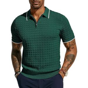 PJ PAUL JONES Men’s Knit Polo Shirts Short Sleeve Quarter Zip Polo Shirt(Dark Green)