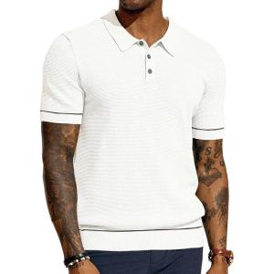 PJ PAUL JONES Mens Knit Polo Shirts Short Sleeve Textured Polo Shirts Sretchy Regular Fit(White)