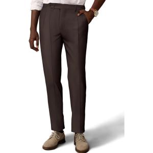 PJ PAUL JONES Mens Linen Dress Pants Casual Slim Fit Expandable Wasit Pleated Front Trousers(Coffee)