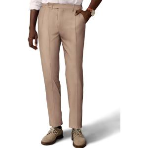 PJ PAUL JONES Mens Linen Dress Pants Casual Slim Fit Expandable Wasit Pleated Front Trousers(Khaki)