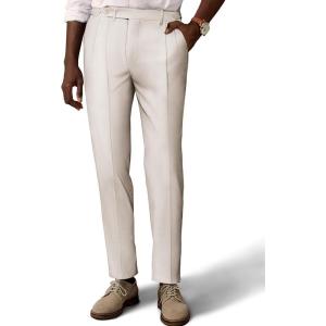 PJ PAUL JONES Mens Linen Dress Pants Casual Slim Fit Expandable Wasit Pleated Front Trousers(Light Khaki)