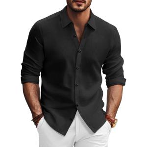 PJ PAUL JONES Mens Long Sleeve Button Down Shirts Wrinkle Free Stretch Untucked Dress Shirts Business Casual Shirt(Black)