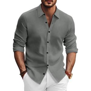 PJ PAUL JONES Mens Long Sleeve Button Down Shirts Wrinkle Free Stretch Untucked Dress Shirts Business Casual Shirt(Grey)