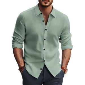 PJ PAUL JONES Mens Long Sleeve Button Down Shirts Wrinkle Free Stretch Untucked Dress Shirts Business Casual Shirt(Light Green)