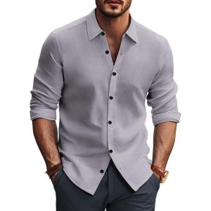 PJ PAUL JONES Mens Long Sleeve Button Down Shirts Wrinkle Free Stretch Untucked Dress Shirts Business Casual Shirt(Purple Grey)