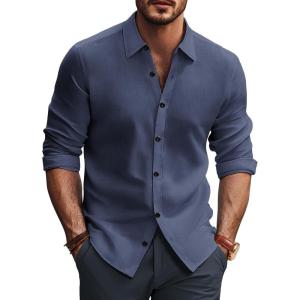 PJ PAUL JONES Mens Long Sleeve Button Down Shirts Wrinkle Free Stretch Untucked Dress Shirts Business Casual Shirt(Royal Blue)