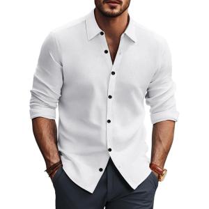 PJ PAUL JONES Mens Long Sleeve Button Down Shirts Wrinkle Free Stretch Untucked Dress Shirts Business Casual Shirt(White)