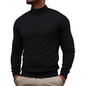 PJ PAUL JONES Mens Mock Turtleneck Sweater Long Sleeve Casual Pullover Sweater Slim Fit Basic Knit Tee(Black)