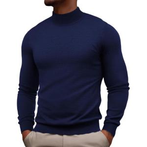 PJ PAUL JONES Mens Mock Turtleneck Sweater Long Sleeve Casual Pullover Sweater Slim Fit Basic Knit Tee(Navy Blue)