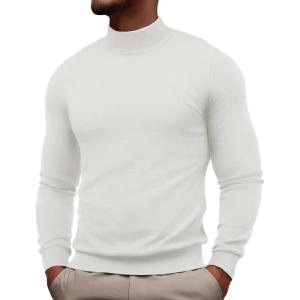 PJ PAUL JONES Mens Mock Turtleneck Sweater Long Sleeve Casual Pullover Sweater Slim Fit Basic Knit Tee(White)