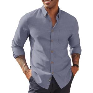 PJ PAUL JONES Men’s Oxford Button Down Shirt Long Sleeve Regular Fit Business Casual Dress Shirts with Chest Pocket(Blue Gray)