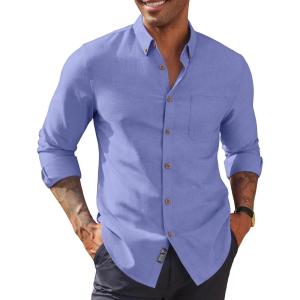 PJ PAUL JONES Men’s Oxford Button Down Shirt Long Sleeve Regular Fit Business Casual Dress Shirts with Chest Pocket(Royal Blue)