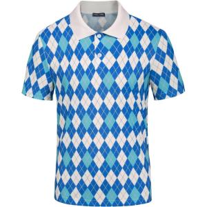 PJ PAUL JONES Mens Polo Shirt Short Sleeve Performance Golf Polo Shirts Daily CasualWear(Blue)