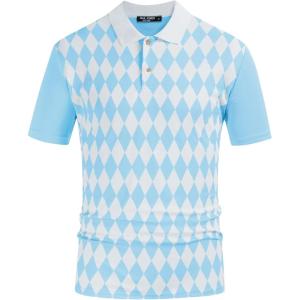 PJ PAUL JONES Mens Polo Shirt Short Sleeve Performance Golf Polo Shirts Daily CasualWear(Sky Blue)