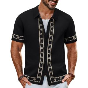 PJ PAUL JONES Men’s Polo Shirts 70s Vintage Shirts Contrast Knitted Polo Shirts(Black-a)