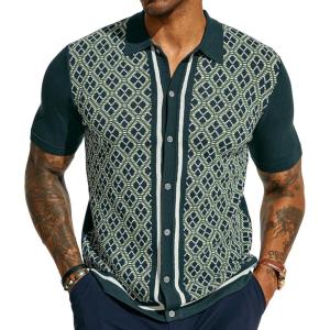 PJ PAUL JONES Men’s Polo Shirts 70s Vintage Shirts Contrast Knitted Polo Shirts(Green)