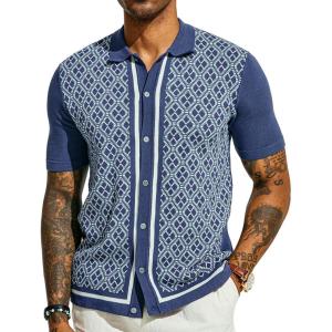 PJ PAUL JONES Men’s Polo Shirts 70s Vintage Shirts Contrast Knitted Polo Shirts(Navy)