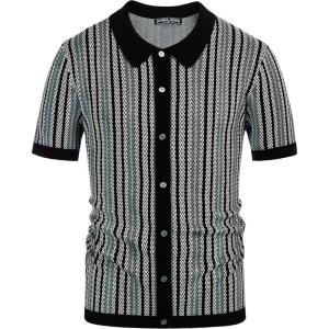 PJ PAUL JONES Men’s Polo Shirts Retro Knit Shirt Vintage Striped Shirt(Black Grey)