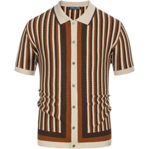 PJ PAUL JONES Men’s Polo Shirts Retro Knit Shirt Vintage Striped Shirt(Caramel)
