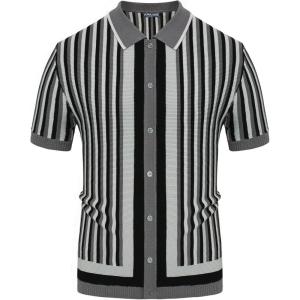 PJ PAUL JONES Men’s Polo Shirts Retro Knit Shirt Vintage Striped Shirt(Dark Gray)