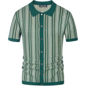 PJ PAUL JONES Men’s Polo Shirts Retro Knit Shirt Vintage Striped Shirt(Green)