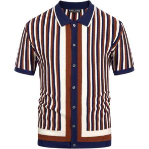 PJ PAUL JONES Men’s Polo Shirts Retro Knit Shirt Vintage Striped Shirt(Red-blue)