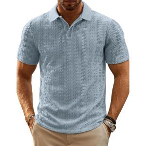 PJ PAUL JONES Mens Polo Shirts Short Sleeve Casual Collared Shirts Textured Stretchy Golf Shirts(Blue Gray)
