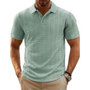 PJ PAUL JONES Mens Polo Shirts Short Sleeve Casual Collared Shirts Textured Stretchy Golf Shirts(Light Green)