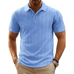 PJ PAUL JONES Mens Polo Shirts Short Sleeve Casual Collared Shirts Textured Stretchy Golf Shirts(Pure Blue)