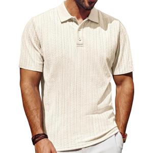 PJ PAUL JONES Mens Polo Shirts Short Sleeve Fashion Textured Polo Shirt Regular Fit Stretchy Golf Shirts(Beige)