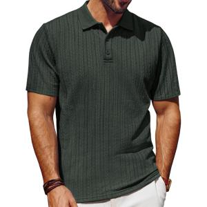 PJ PAUL JONES Mens Polo Shirts Short Sleeve Fashion Textured Polo Shirt Regular Fit Stretchy Golf Shirts(Dark Green)
