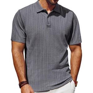 PJ PAUL JONES Mens Polo Shirts Short Sleeve Fashion Textured Polo Shirt Regular Fit Stretchy Golf Shirts(Grey)