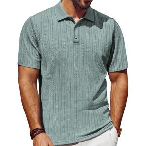 PJ PAUL JONES Mens Polo Shirts Short Sleeve Fashion Textured Polo Shirt Regular Fit Stretchy Golf Shirts(Light Green)