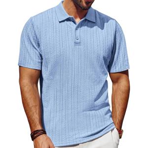 PJ PAUL JONES Mens Polo Shirts Short Sleeve Fashion Textured Polo Shirt Regular Fit Stretchy Golf Shirts(Sky Blue)