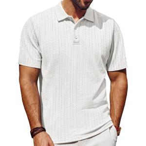PJ PAUL JONES Mens Polo Shirts Short Sleeve Fashion Textured Polo Shirt Regular Fit Stretchy Golf Shirts(White)