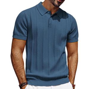 PJ PAUL JONES Mens Polo Shirts Short Sleeve Textured Knit Polo Shirt Ribbed Casual Golf Shirts(Dark Blue)