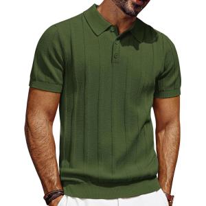 PJ PAUL JONES Mens Polo Shirts Short Sleeve Textured Knit Polo Shirt Ribbed Casual Golf Shirts(Green)